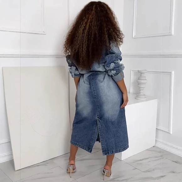 Denim Cross Patch Belted Midi Dress | Statement Streetwear - Picture 2 of 2